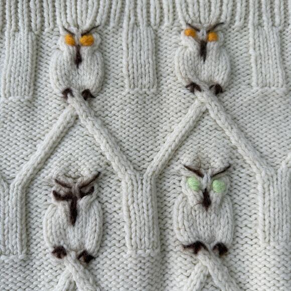 Vintage 1960’s Owl Cable Knit Fisherman’s Sweater, M - Picture 3 of 4